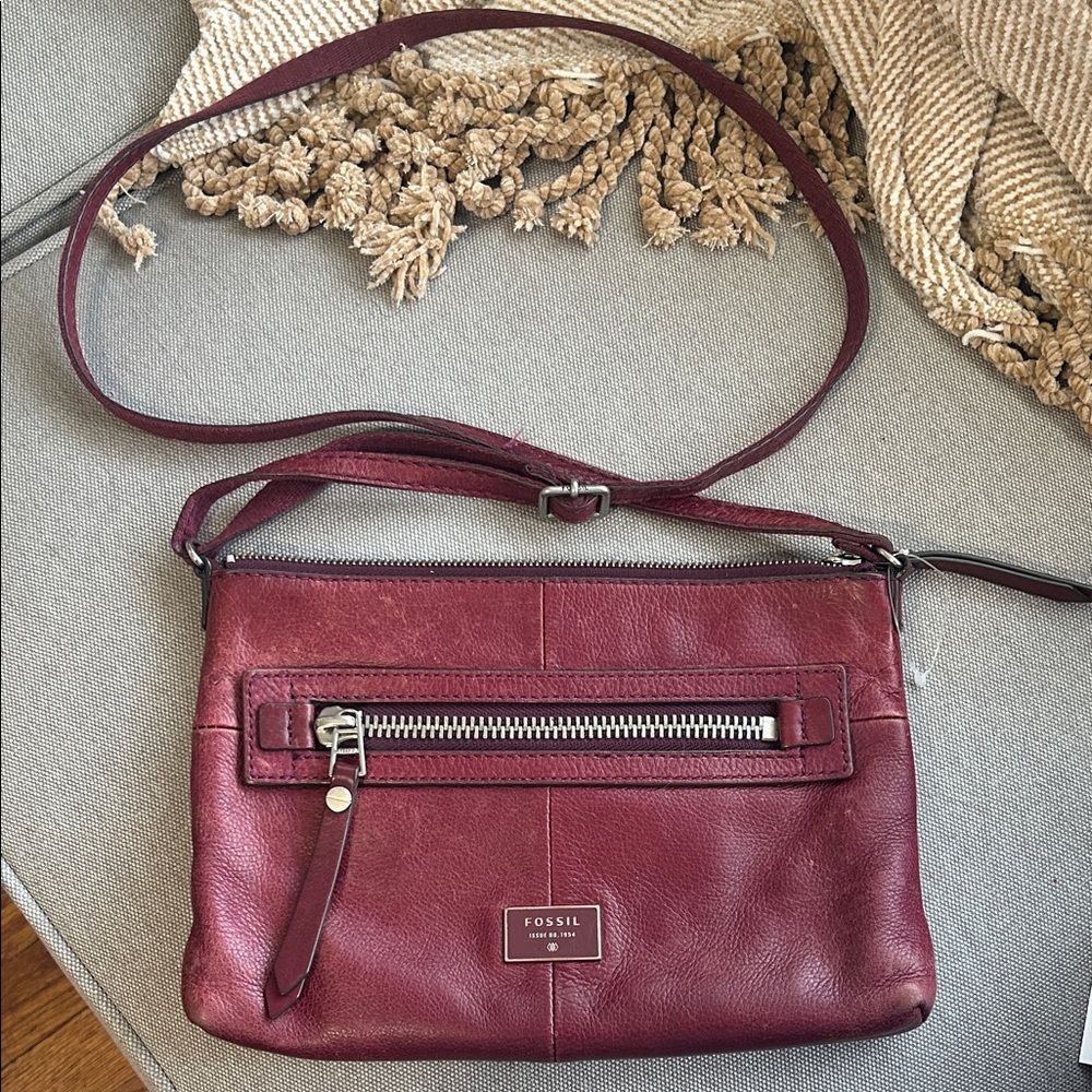 Fossil Baby Soft Leather Burgundy Crossbody Bag